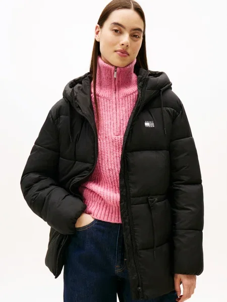 Tommy Jeans Zimná bunda sivá / čierna biela
