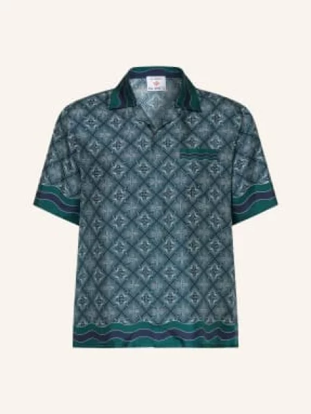 Casablanca Letní Košile Comfort Fit Z Hedvábí tmavě zelená / krémová / tmavě modrá