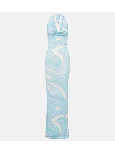 Rochie maxi Pucci din satin cu gât halter de costum albastru