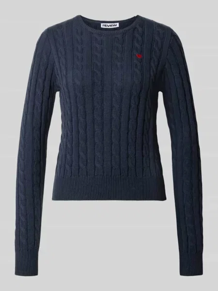 Sweter krój slim fit z mieszanka bawełny Review granatowy