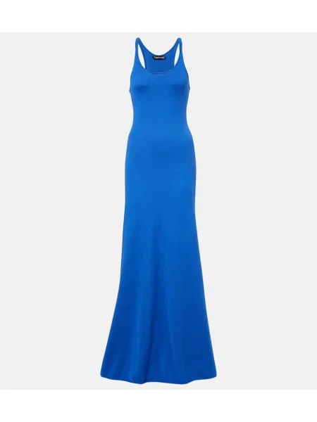 Rochie maxi Tom Ford de lână de costum albastru