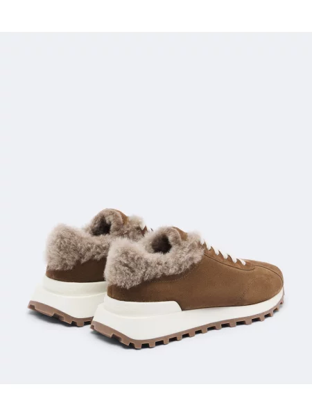 Sneakerși Brunello Cucinelli din piele de căprioară maro