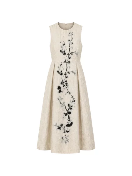 Rochie midi Psophia cu model floral din jacard alb