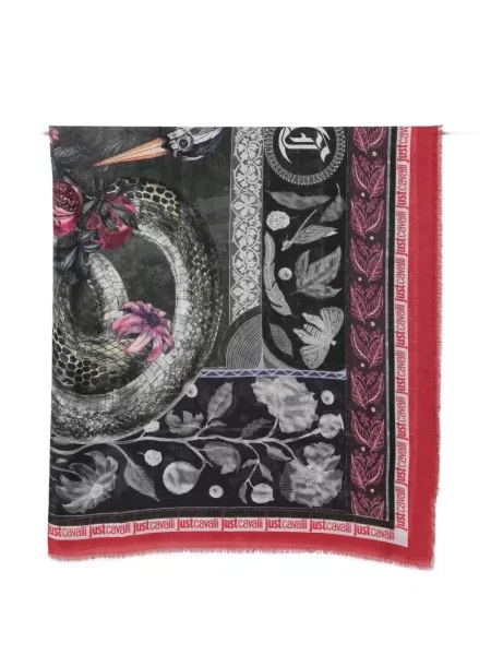 Fular Just Cavalli cu franjuri cu model floral negru
