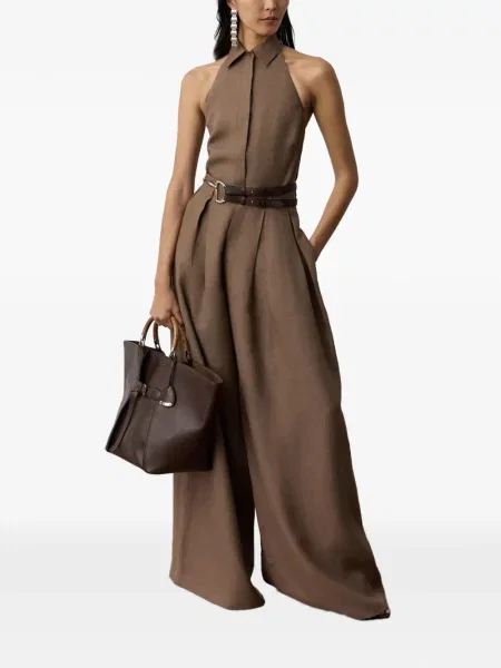 Топ Ralph Lauren Collection с халтер деколте с гол гръб кафяво
