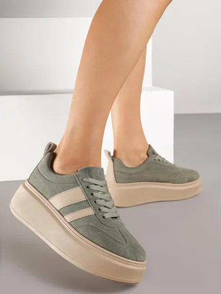 Sneakersy Klasyczne Tenisówki na Grubej Podeszwie z Koturnem Adessia zielone