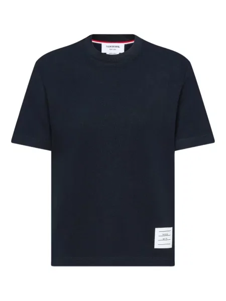 Tricou Thom Browne cu dungi cu decolteu rotund albastru