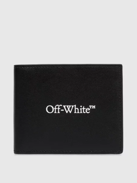 Шкіряне портмоне з принтом логотипа Off-white чорне
