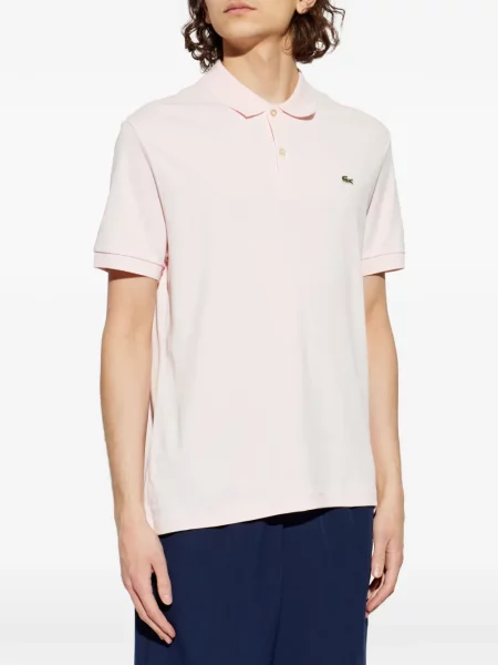 Къс поло тениска Lacoste с автограф розово
