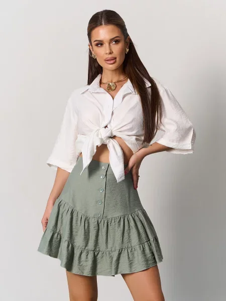 Лляна Спідниця міні ISSA Plus оливковий