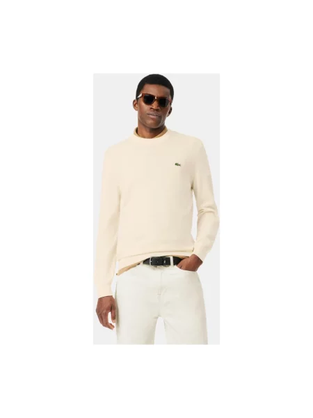 Dzianinowy sweter Lacoste z logo beżowy