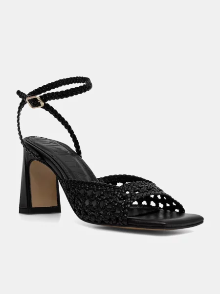 Souliers Martinez sandali s polno blok usnjeni LEA črna