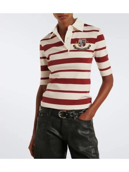 Tricou polo Acne Studios cu dungi din jerseu roșu
