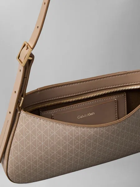 Geantă Calvin Klein Emblem Aop Small Shoulder Bag bej