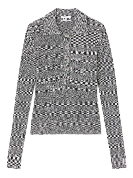Polo Ganni în carouri negru