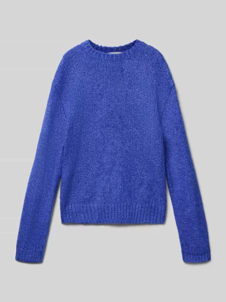 Sweter z dzianiny z prążkowanymi wykończeniami Garcia niebieski