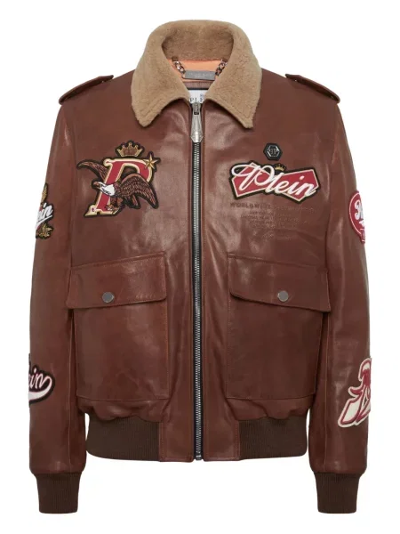 Geanta de piele Philipp Plein cu broderie maro