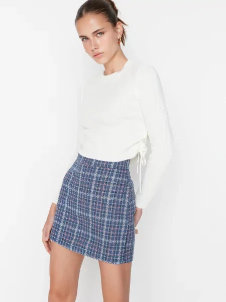 Fusta mini Trendyol din tweed albastru