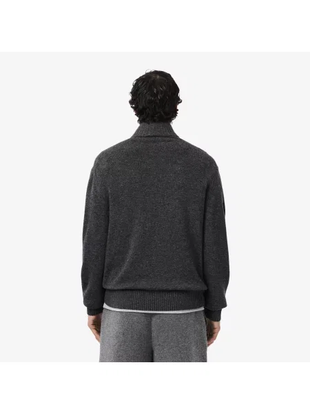 Lacoste Wełniany Sweter Z Wysokim Kołnierzem I Zamkiem szary