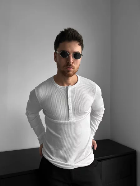 Kleidermafia Μπλουζάκι Slim Fit Long Arm Button T-shirt Ecru' λευκό