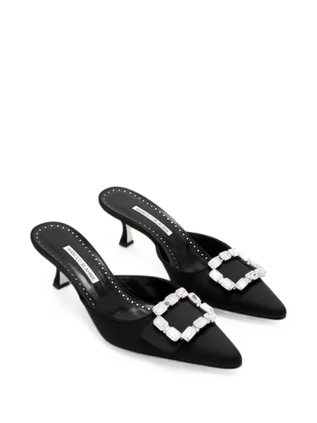 Papuci tip mules Manolo Blahnik cu cataramă negru