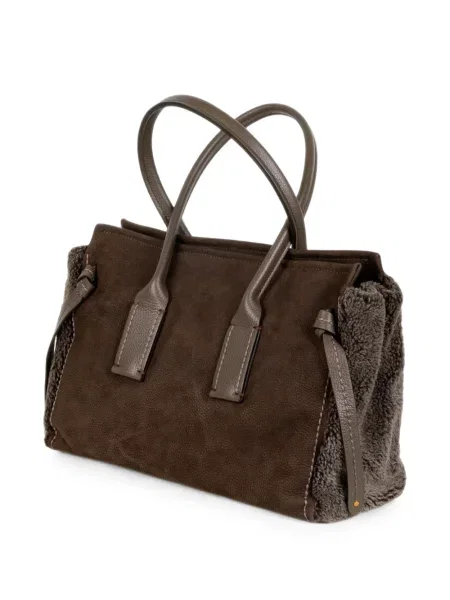 Geantă shopper Visona` din piele cu strasuri maro