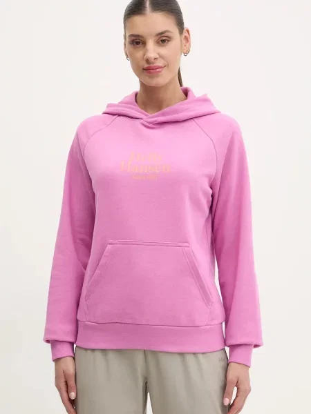 Суичър с качулка Helly Hansen с качулка с апликация розово