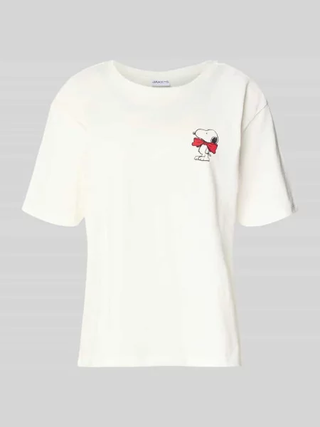 T-shirt z nadrukiem z motywem i okrągłym dekoltem Jake*s Casual biała
