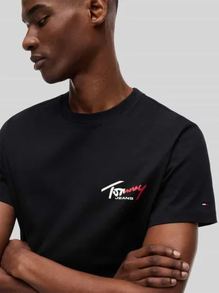 T-shirt krój slim fit z czystej bawełny Tommy Hilfiger czarna