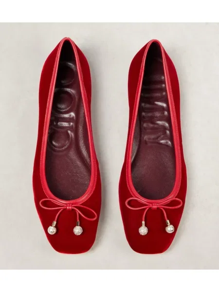 Balerini Jimmy Choo de catifea roșu