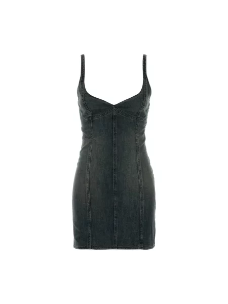 Lniana sukienka midi Balenciaga z długim rękawem do kolan niebieska