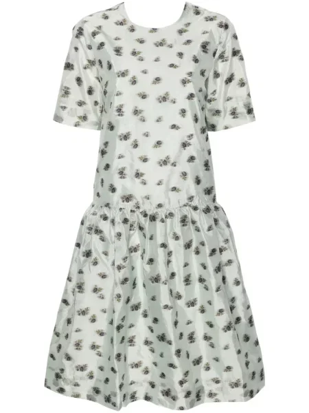 Rochie midi Ganni cu model floral din jacard până la genunchi verde