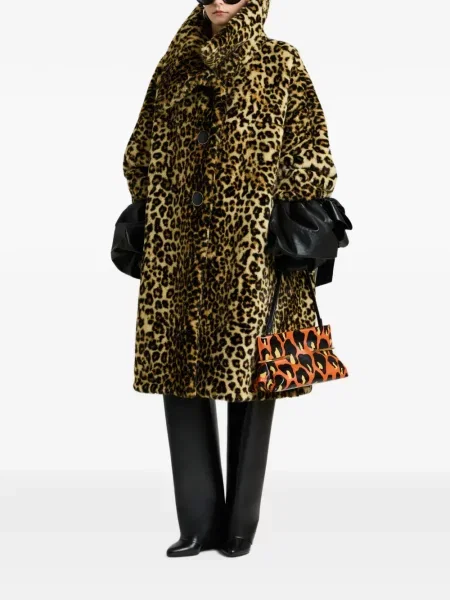Blană artificială lung palton de blană Givenchy cu model leopard maro