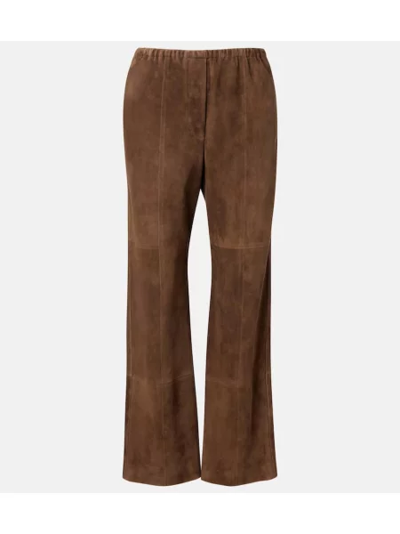 Pantaloni The Row din piele de căprioară maro