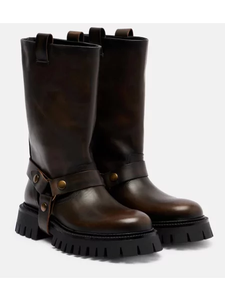 Botine Golden Goose din piele biker auriu