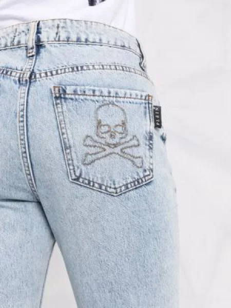 Jeansy dzwony Philipp Plein z wysoką talią niebieskie