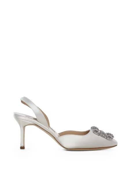 Pantofi cu toc Manolo Blahnik cu cataramă slingback alb