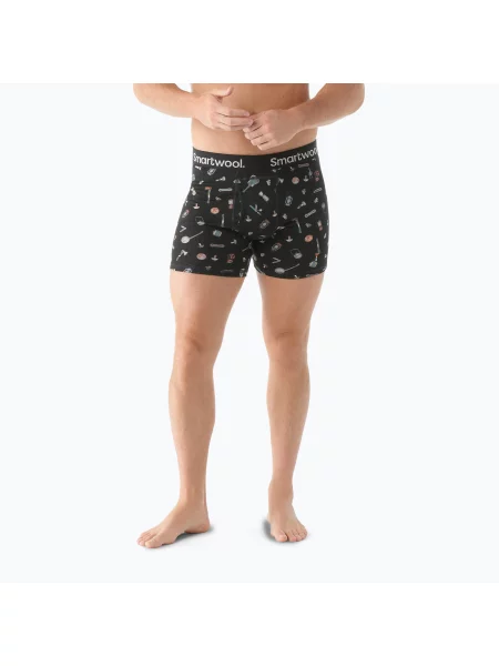 Bokserki termoaktywne Smartwool Merino Print Boxer Brief Boxed black gone camping czarne