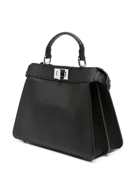 Кожена шопинг чанта Fendi черно