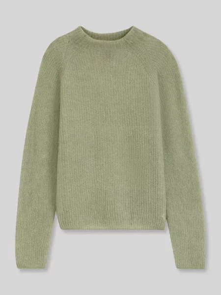 Sweter o kroju relaxed fit z mieszanki wełny ze stójką Boss zielony