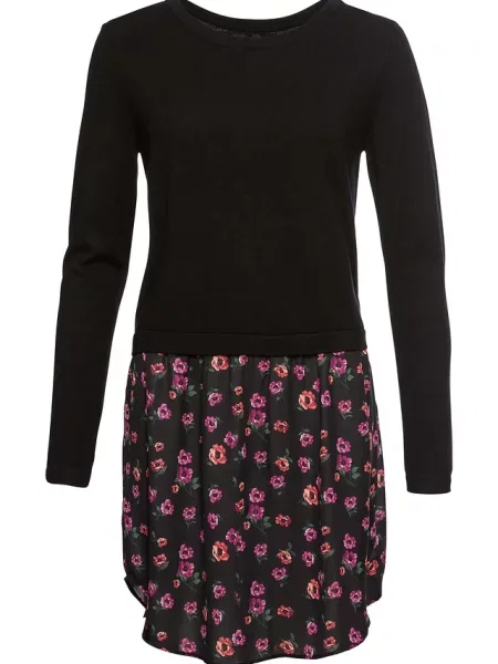Sweter z wstawką w optyce spódnicy czarny