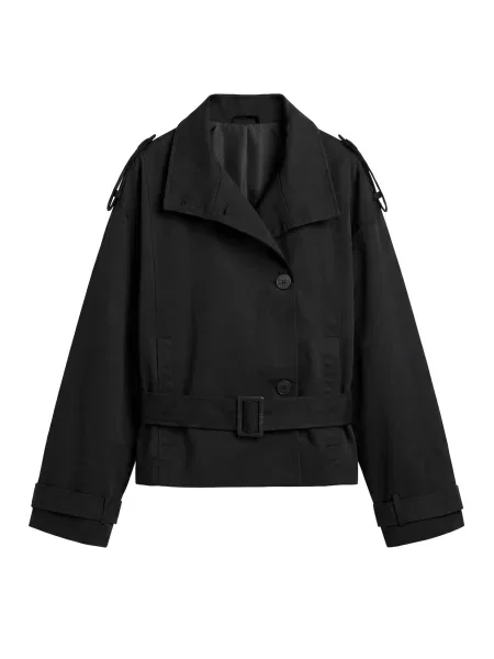 Pull&Bear Palton de primăvară-toamnă negru