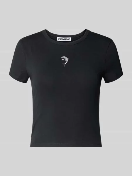 T-shirt z wyhaftowanym motywem Review czarna