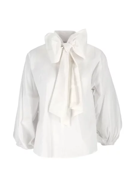 Bluză Shirtaporter cu funde din poplin alb