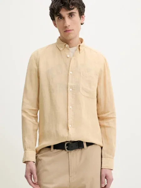 HUGO Casualowa koszula Ermann Mężczyźni Regular Fit len jednolity S beżowy