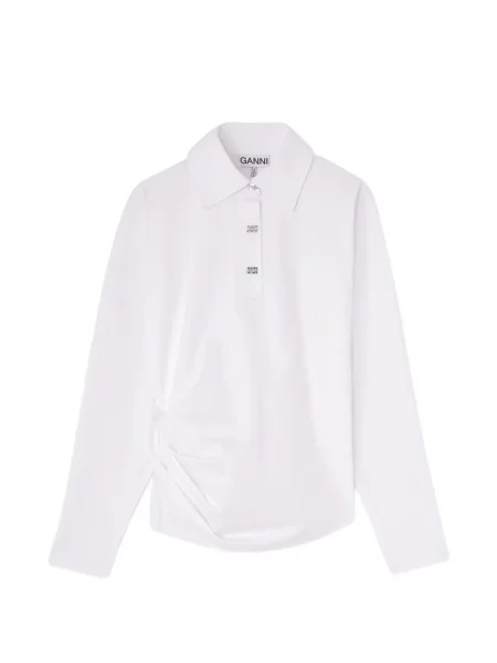 Tricou polo Ganni din jerseu alb