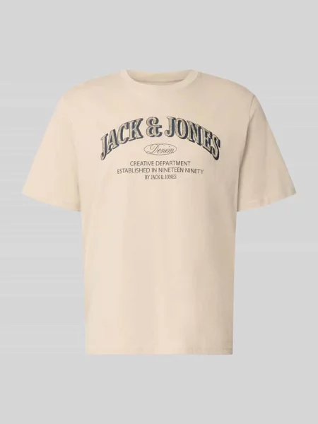 T-shirt o kroju regular fit z czystej bawełny model Denver' Jack & Jones beżowa