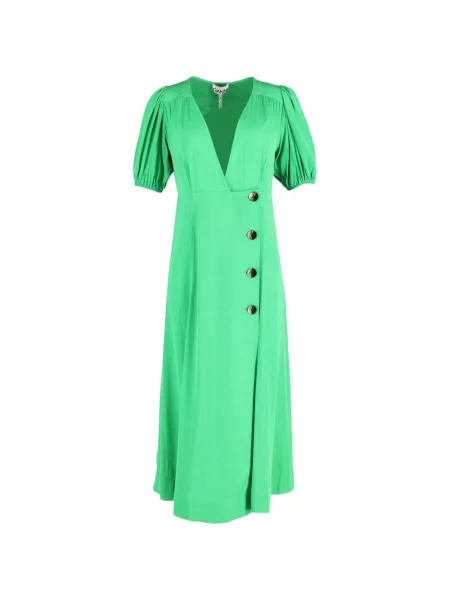 Rochie midi Ganni cu decolteu în V până la genunchi de costum verde