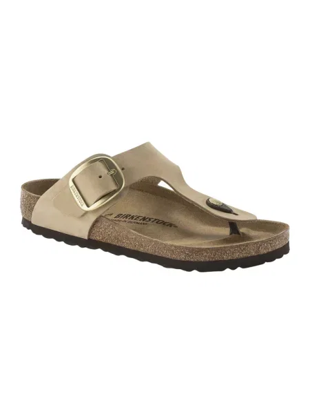 Trampki Birkenstock na sprzączkę na płaskim obcasie skórzane beżowe