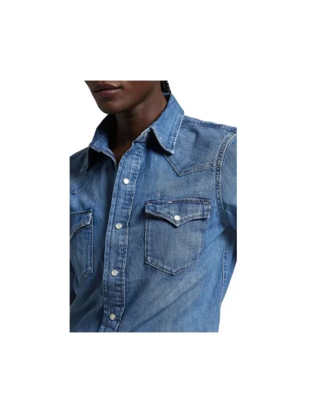 Bluzka Polo Ralph Lauren elegancka z kieszeniami na piersi niebieska